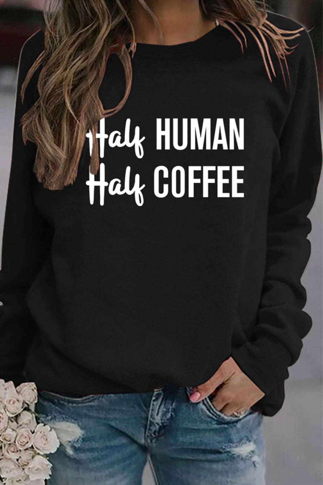 Half Coffee Half Human Printed Sweatshirt Grey · S
