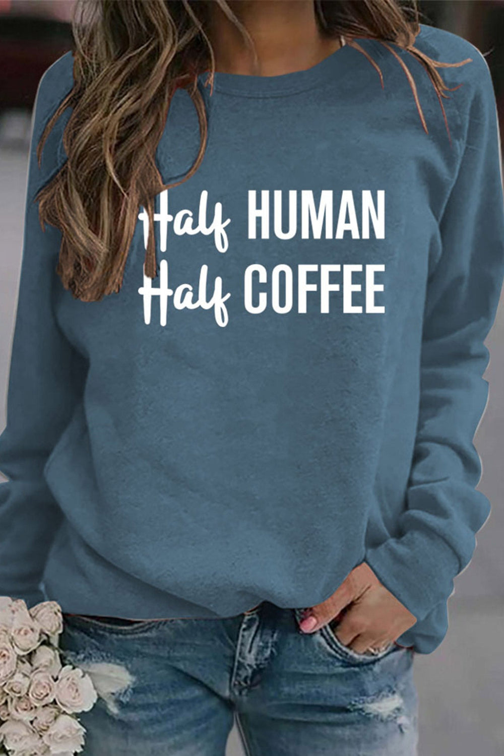 Half Coffee Half Human Printed Sweatshirt Grey · M