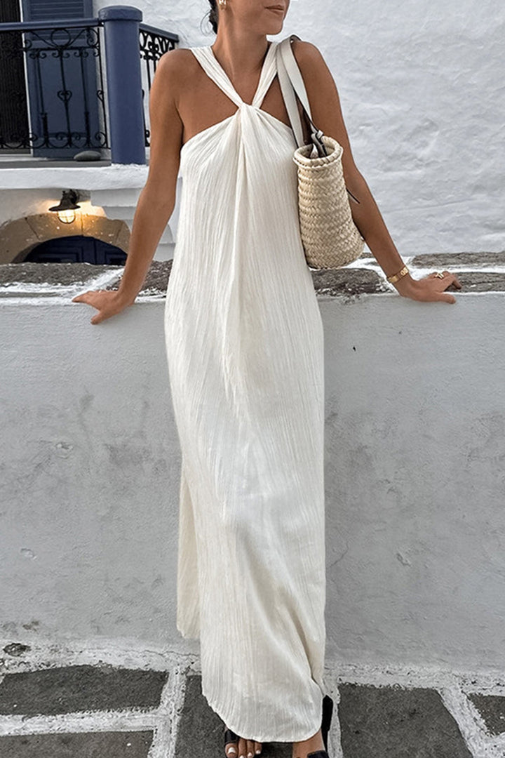 Halterneck Cotton Beach Dress Beige · L