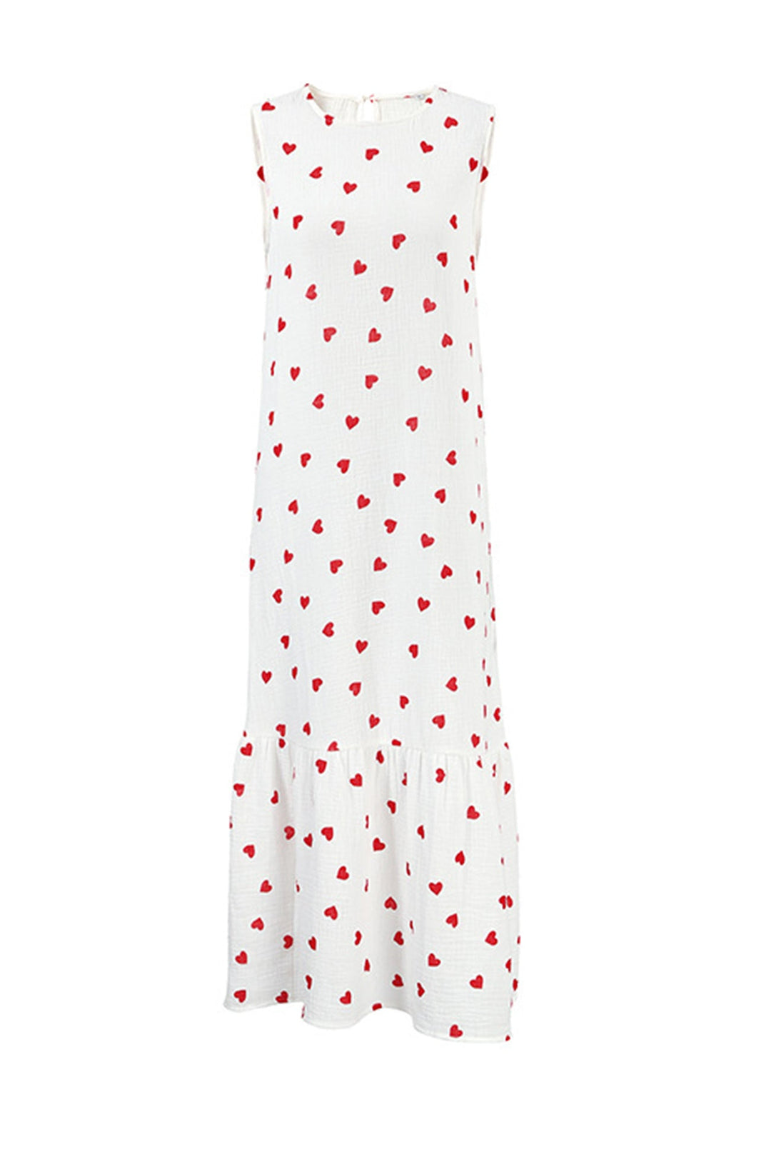 Heart Print Ruched Hem Cotton Tank Dress White · L