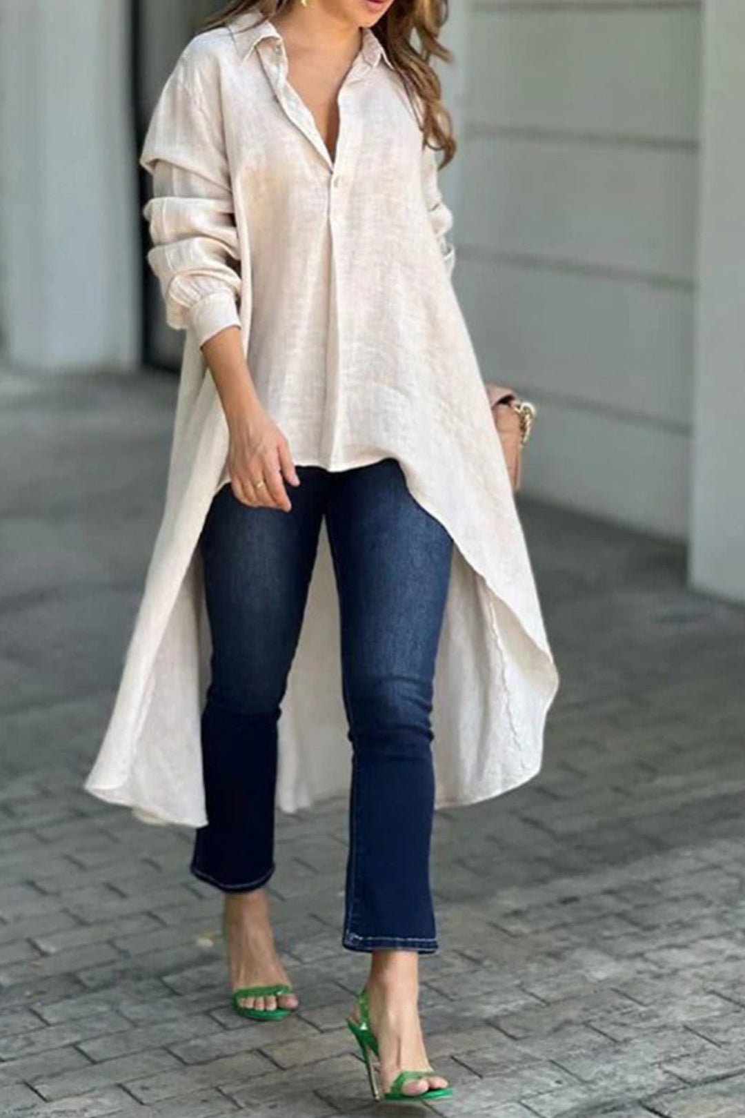 High Low Single-breasted Blouse Beige · S