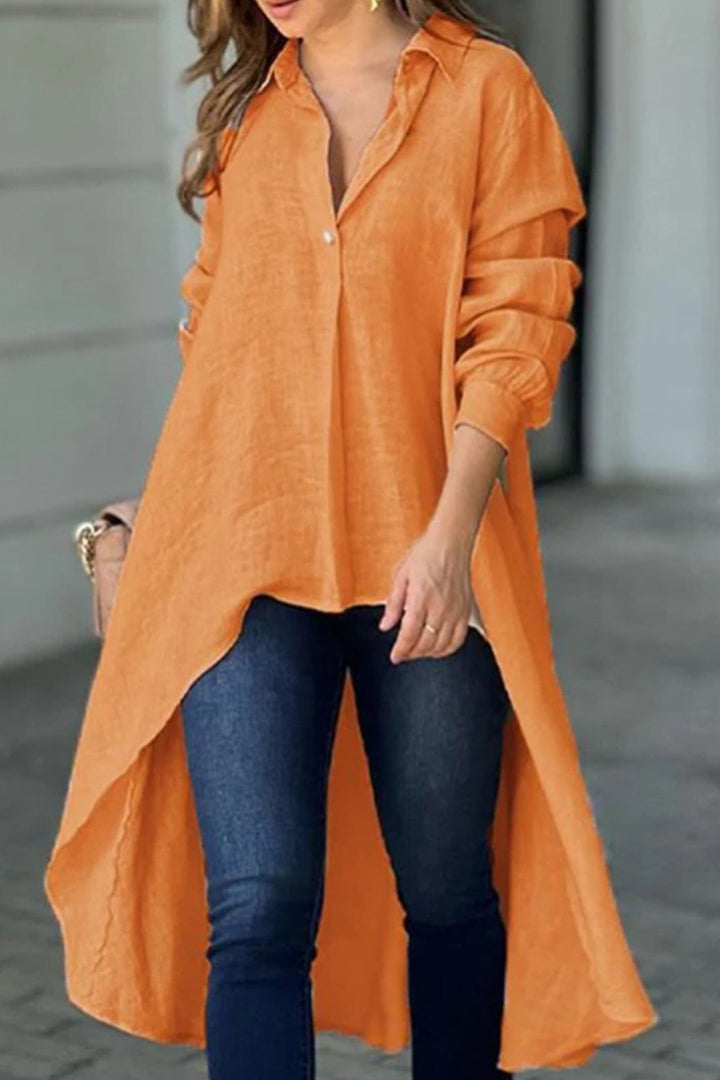 High Low Single-breasted Blouse Beige · 3XL