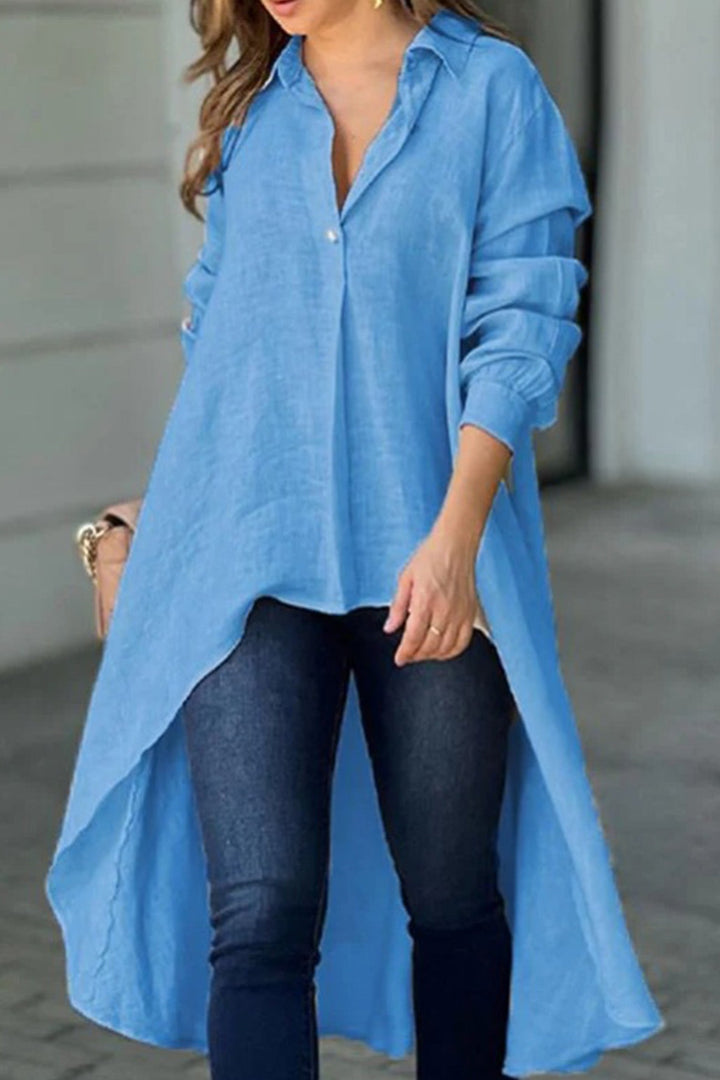 High Low Single-breasted Blouse Beige · 2XL