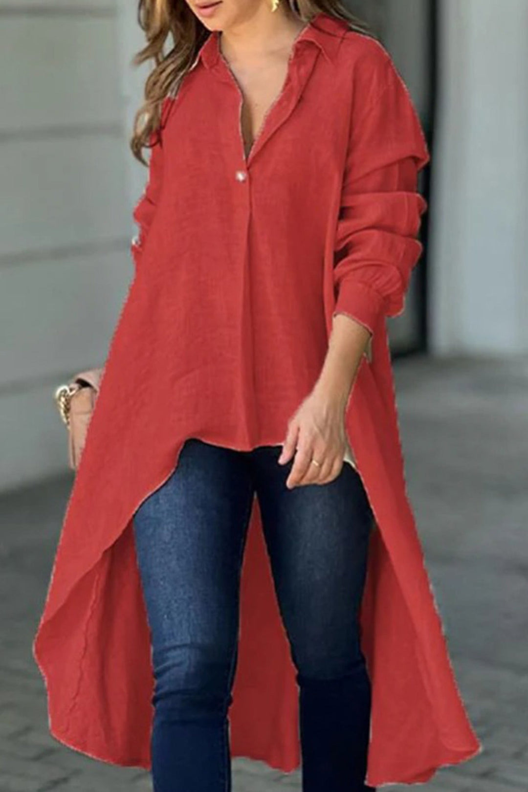 High Low Single-breasted Blouse Beige · 4XL