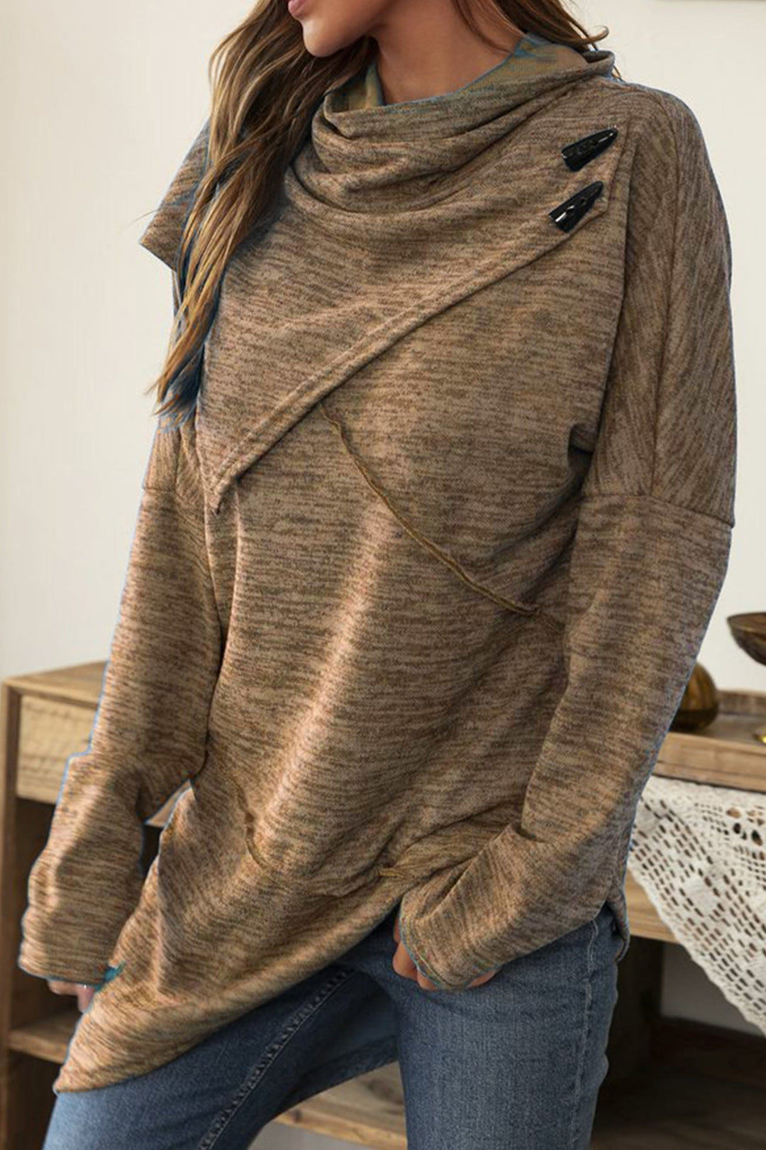 High Neck Patchwork Irregular Hem Tops Grey · XL