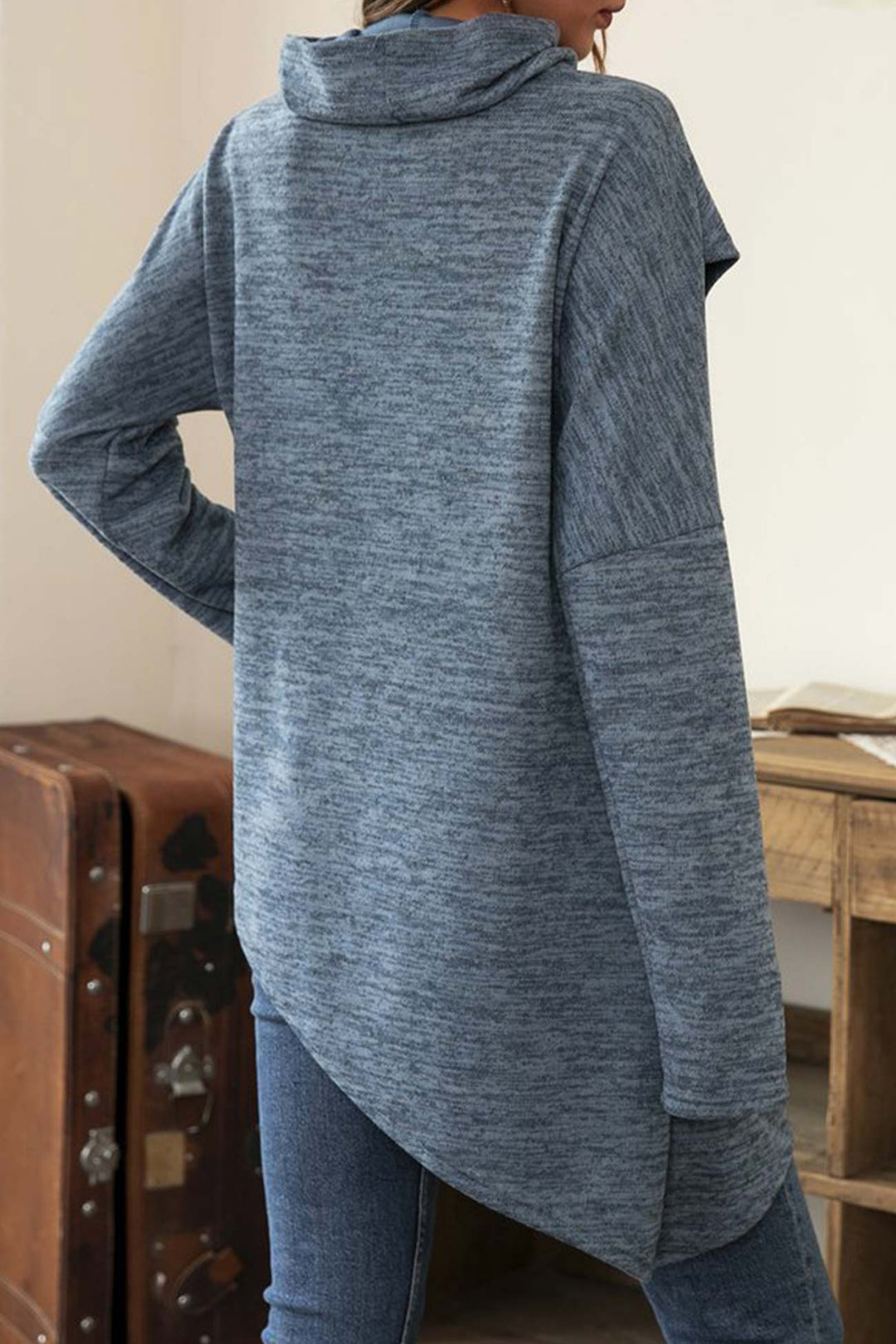 High Neck Patchwork Irregular Hem Tops Khaki · 2XL