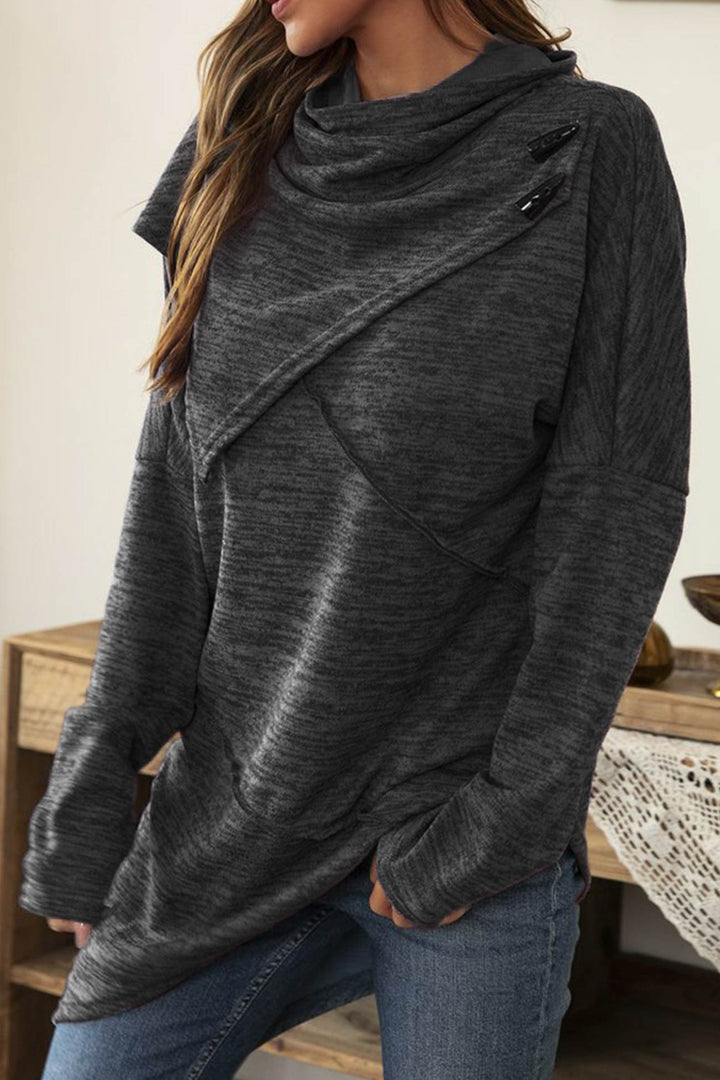 High Neck Patchwork Irregular Hem Tops Grey · 4XL