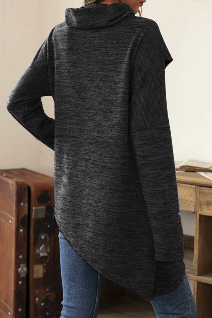 High Neck Patchwork Irregular Hem Tops Grey · 5XL