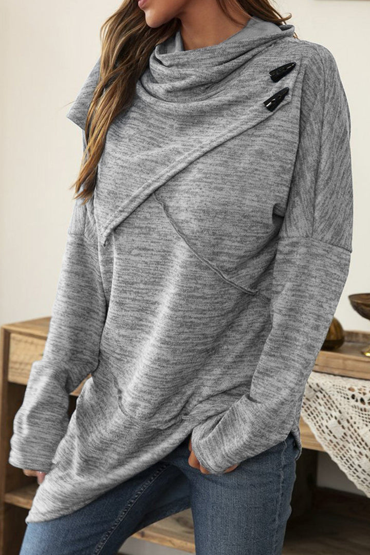 High Neck Patchwork Irregular Hem Tops Grey · S