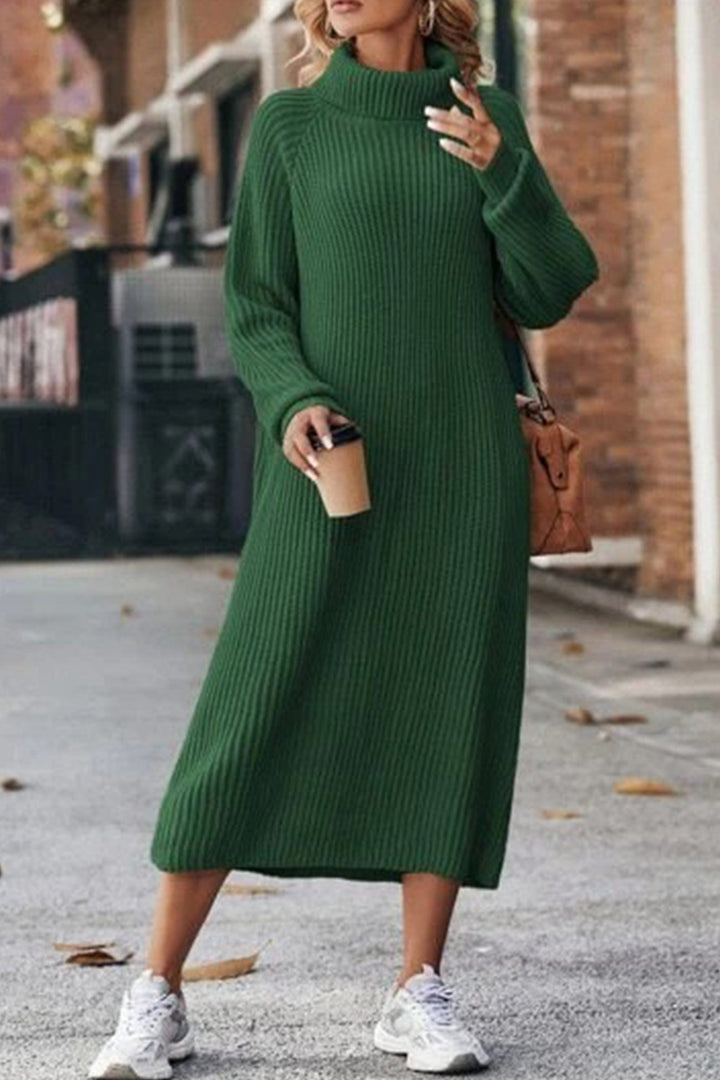 High Neck Ribbed Knit Sweater Dress Caramel · XS