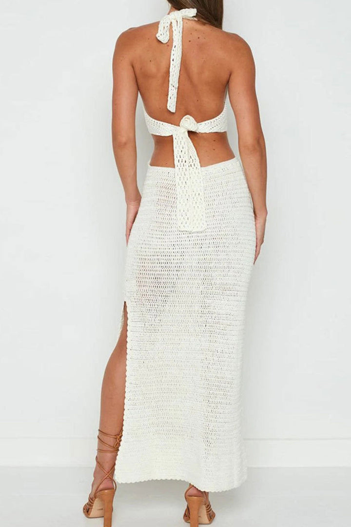 Hollow Out Tie-back Slit Cover-up Dress White · XL