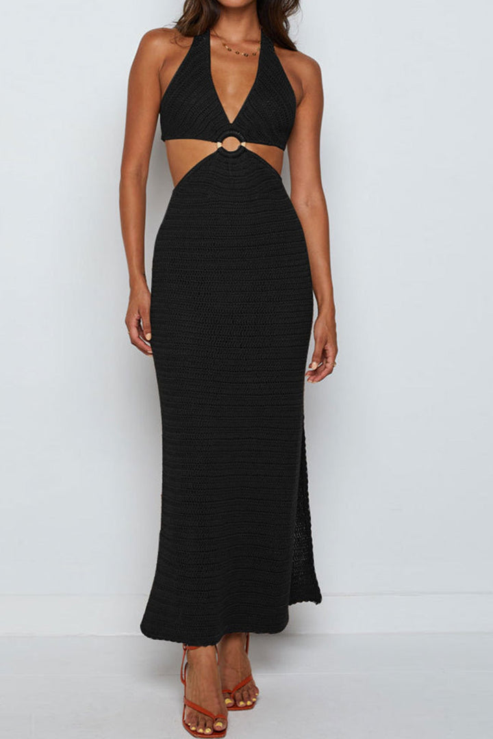 Hollow Out Tie-back Slit Cover-up Dress Brown · XL
