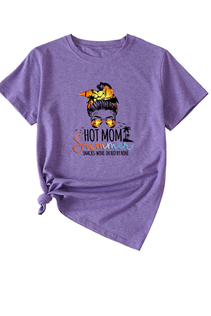 Hot Mom Summer Graphic Print T-shirt Light Grey · S