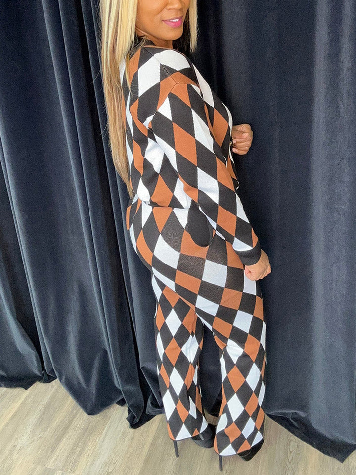 Plaid Knit Set Black / S