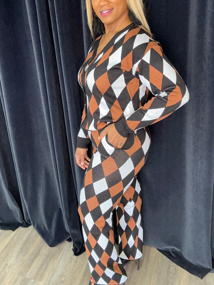 Plaid Knit Set Purple / 4XL