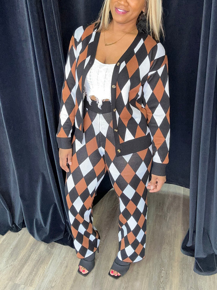 Plaid Knit Set Purple / 2XL