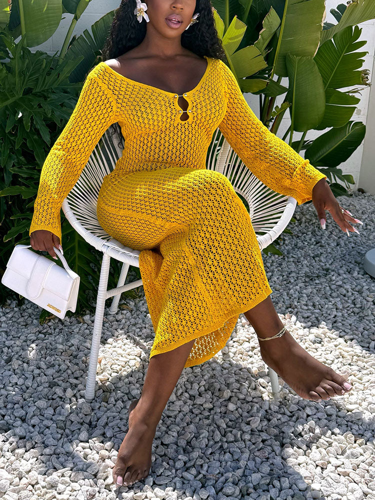 Beach Crochet Maxi Dress Yellow / M