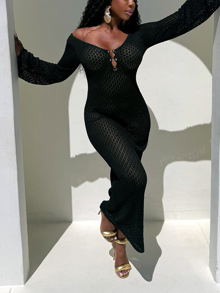 Beach Crochet Maxi Dress Black / M