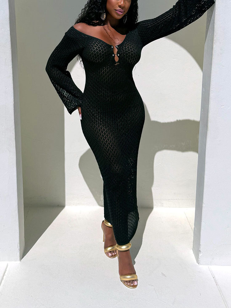 Beach Crochet Maxi Dress Black / L
