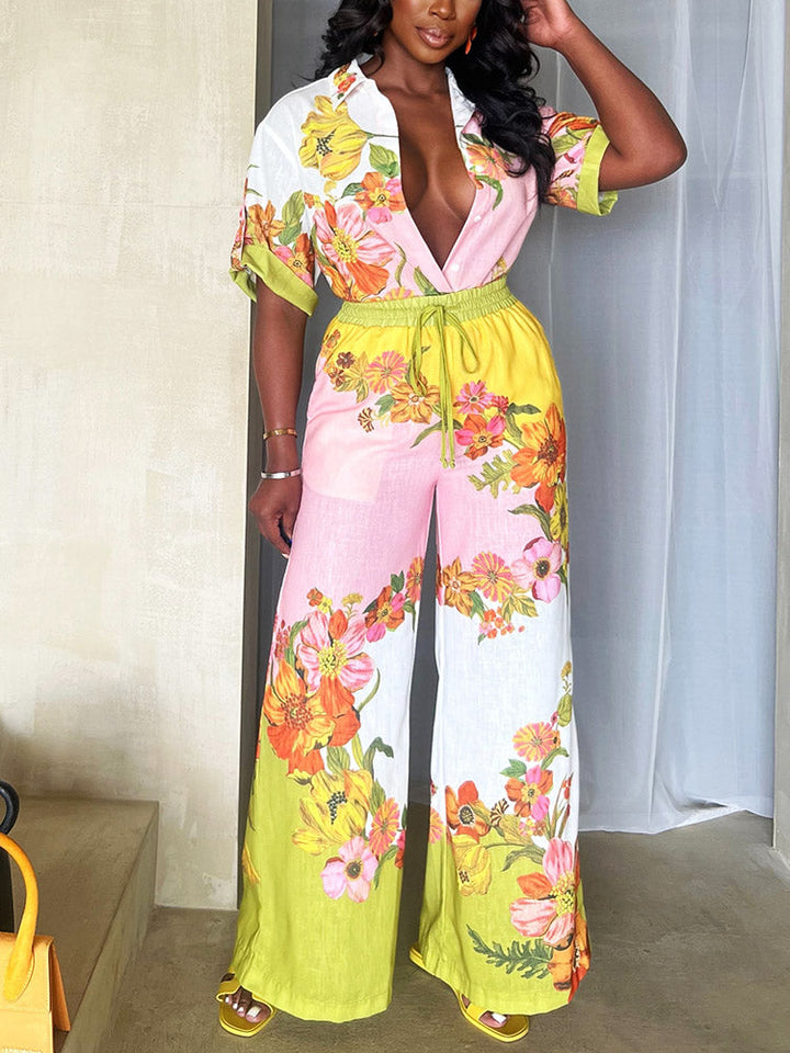 Blossom Cotton Linen Pants Set Light pink / S