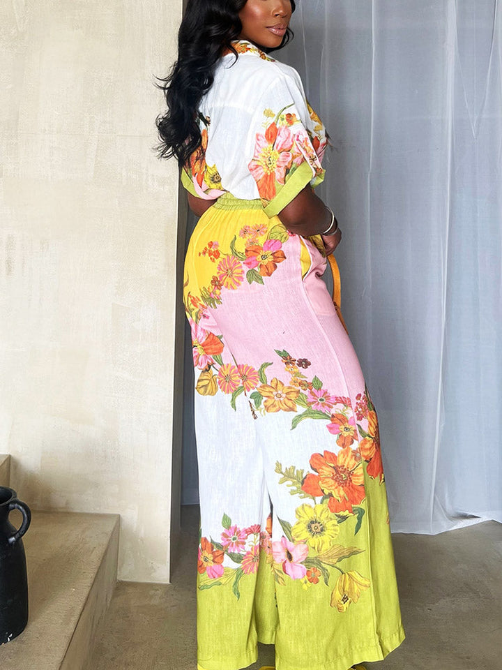 Blossom Cotton Linen Pants Set Light pink / L