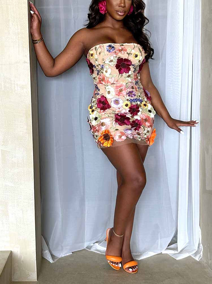 Flower Boom Mini Dress Apricot / S