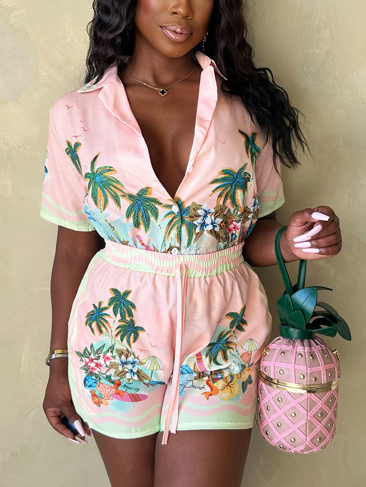 Tropical Trip Shorts Set Light pink / S