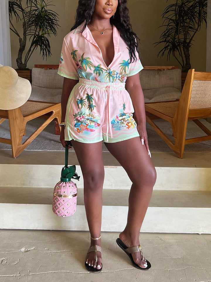 Tropical Trip Shorts Set Light pink / L