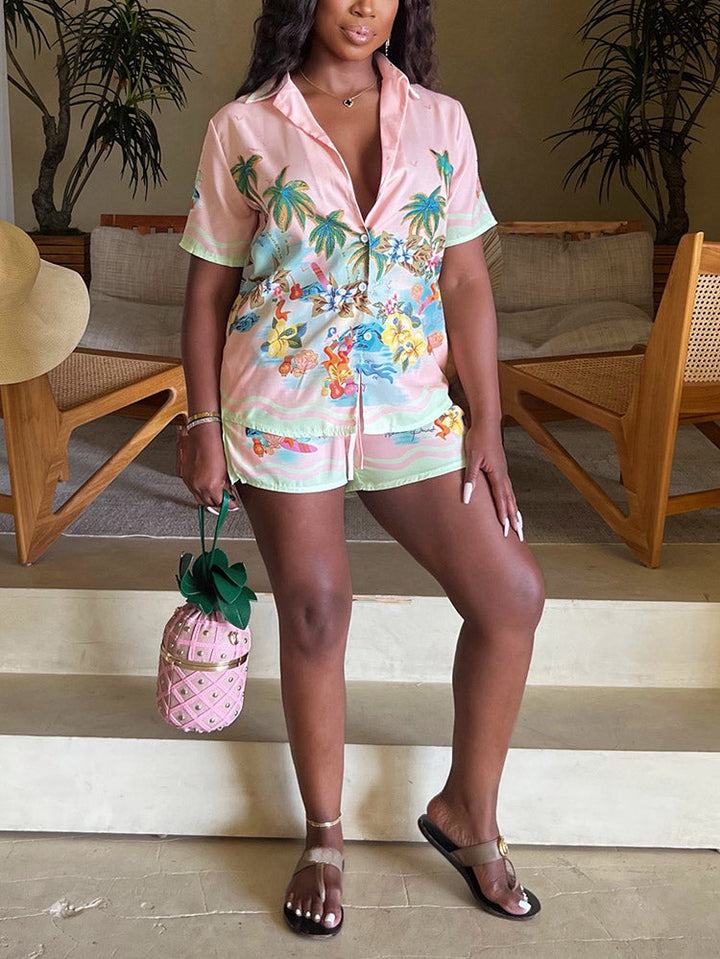 Tropical Trip Shorts Set Light pink / M