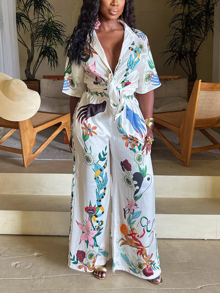 Blossom Cotton Linen Pants Set White / M