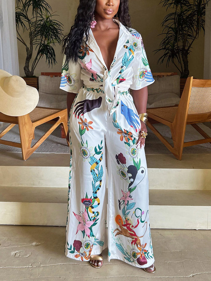 Blossom Cotton Linen Pants Set White / M