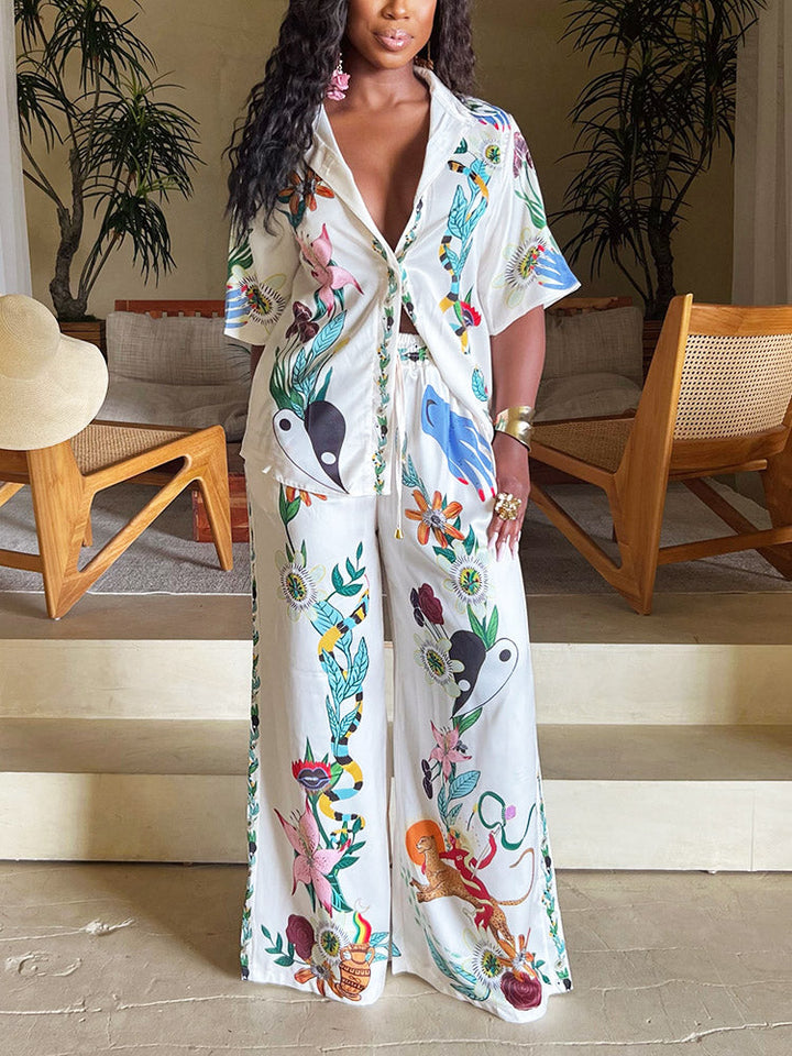 Blossom Cotton Linen Pants Set White / L