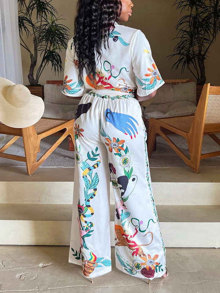 Blossom Cotton Linen Pants Set White / XL