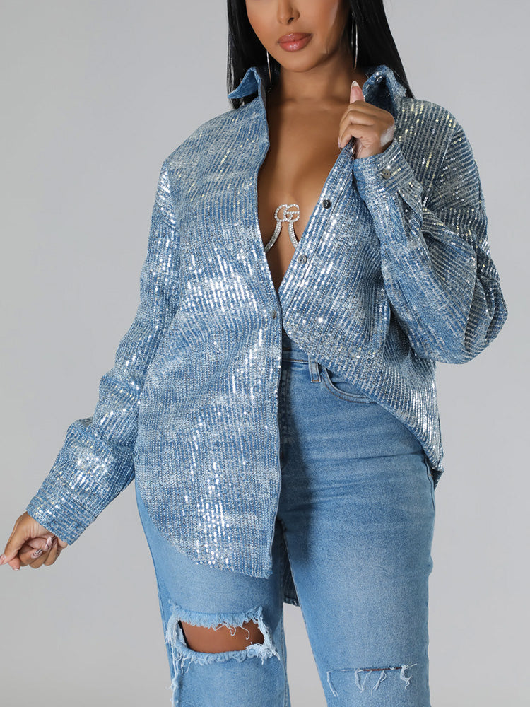Velvet Sequin Shirt *Blue / XL
