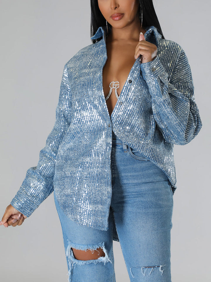 Velvet Sequin Shirt *Blue / XL