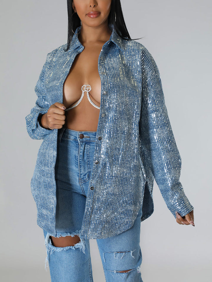 Velvet Sequin Shirt *Blue / 2XL