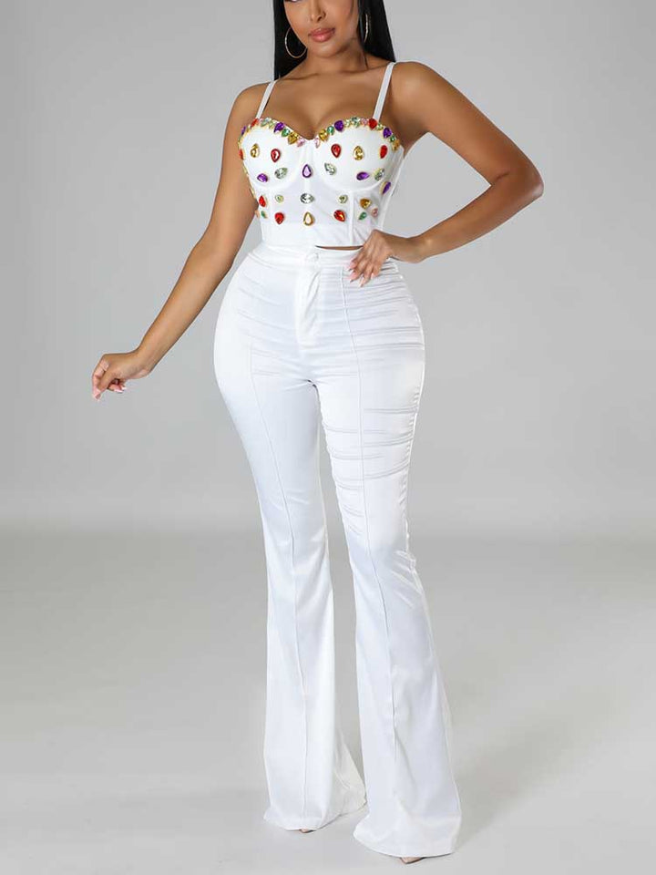 Bejeweled Spaghetti Strap Top White / L
