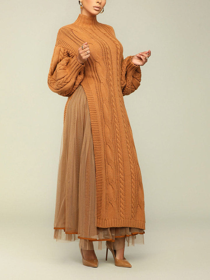 Knit Slit Sweater & Tulle Skirt Set Green / 2XL