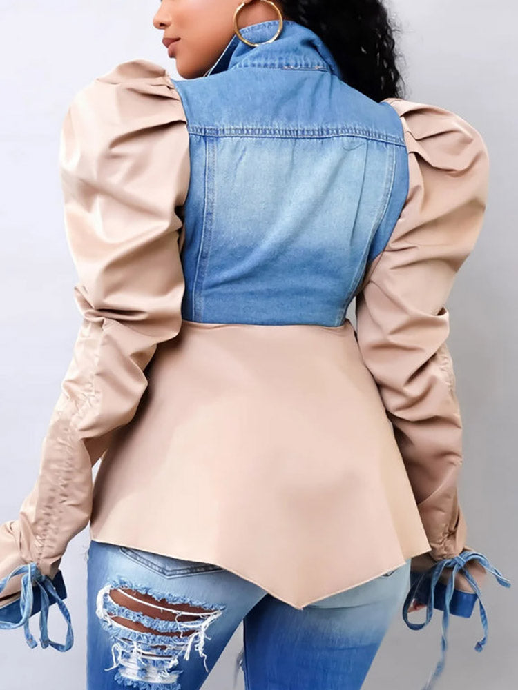 Denim Patchwork Asymmetrical Top Apricot / L
