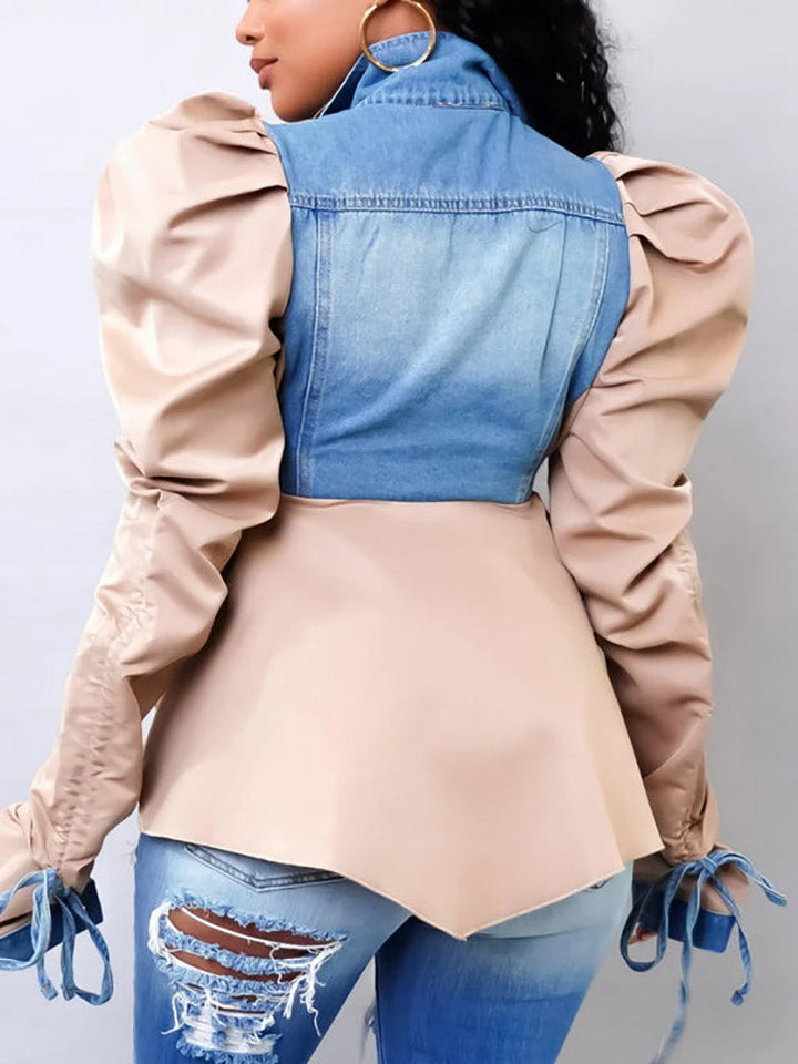 Denim Patchwork Asymmetrical Top Apricot / L