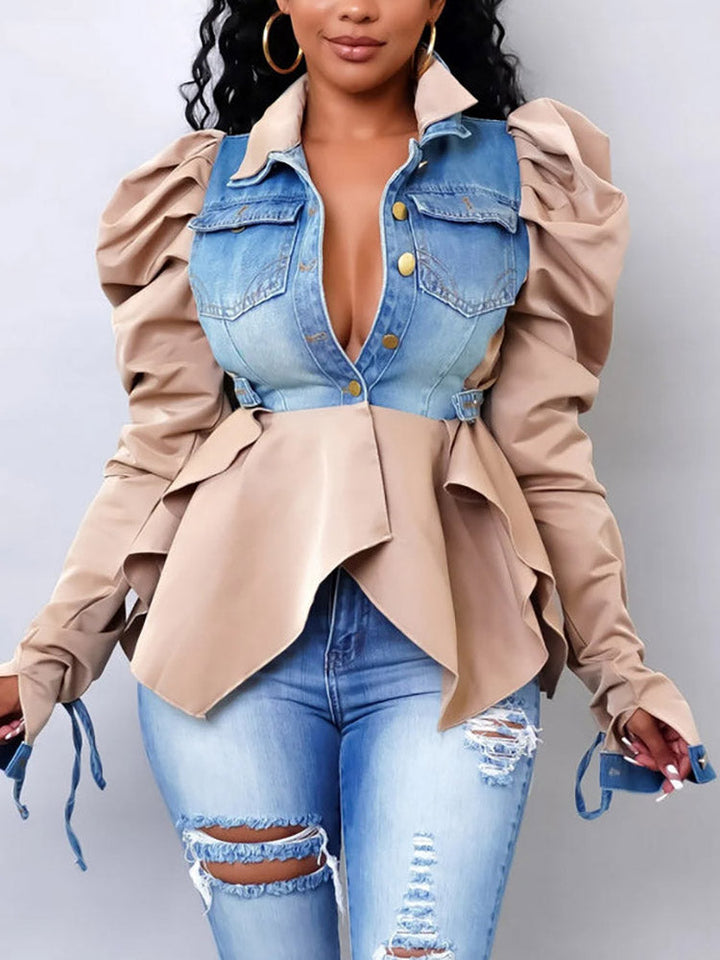 Denim Patchwork Asymmetrical Top Apricot / S