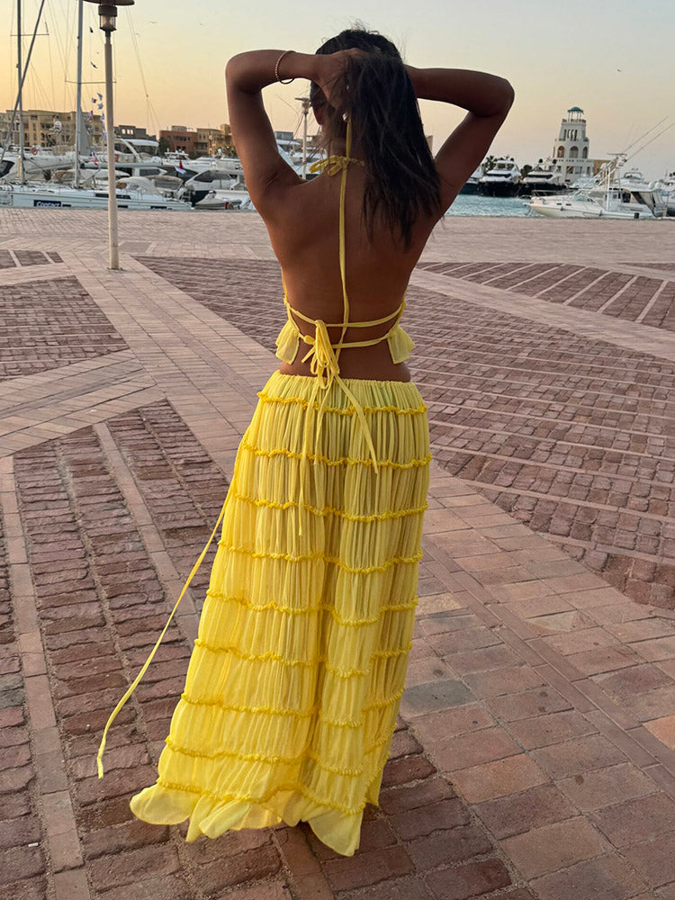 Chiffon Ruffle Skirt Set Light pink / XL