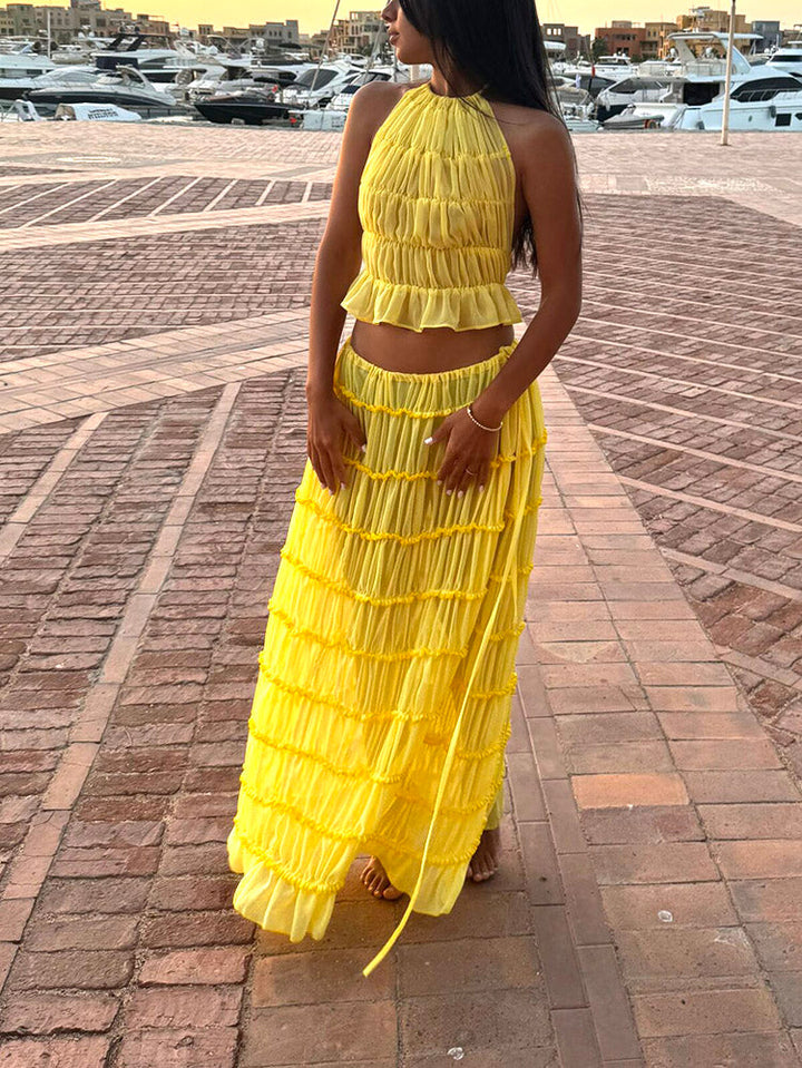 Chiffon Ruffle Skirt Set Light pink / L