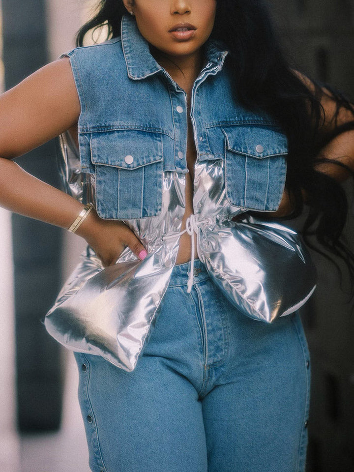 Denim Puff Vest Jacket