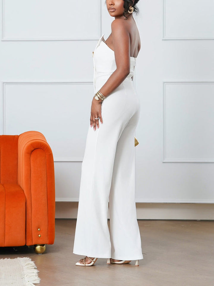 Strapless Gold Decor Jumpsuit Yellow / 2XL