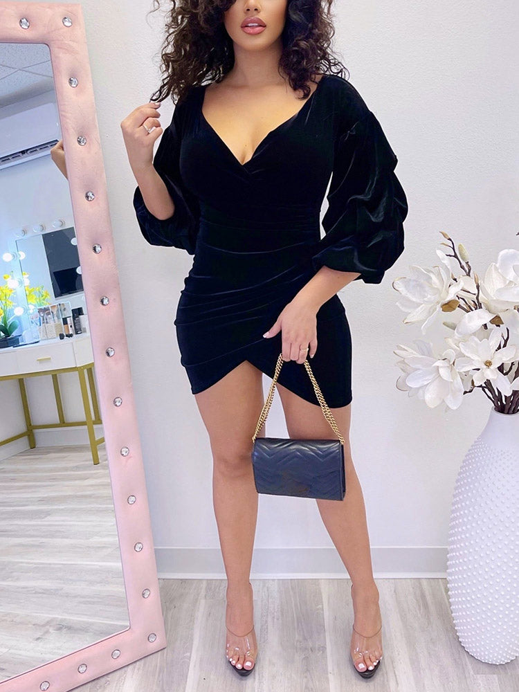 Velvet Bodycon Mini Dress Wine Red / L