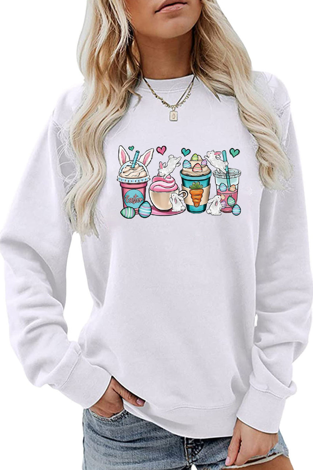 Ice Cream Bunny Print Sweatshirt Yellow · M