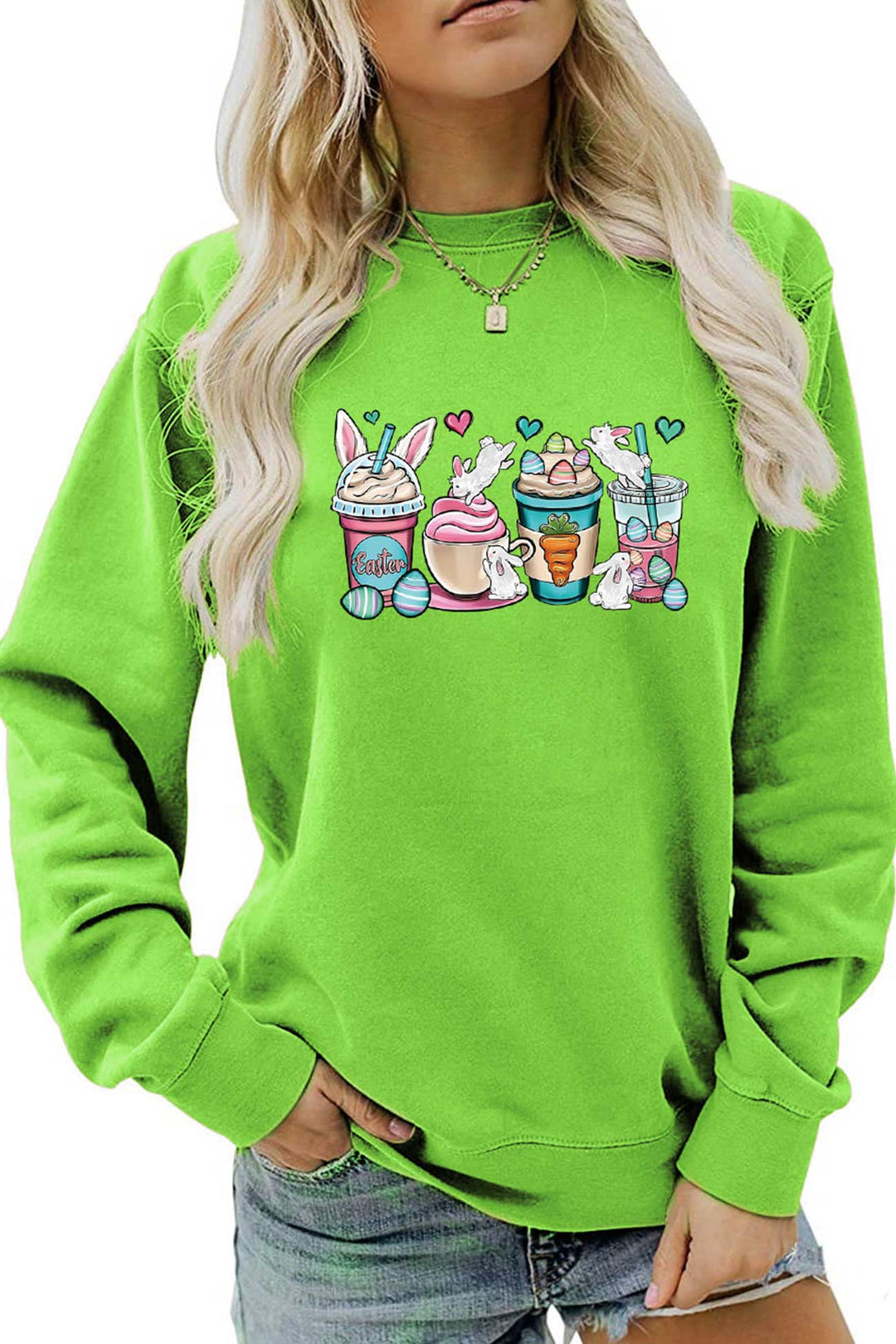Ice Cream Bunny Print Sweatshirt Yellow · S