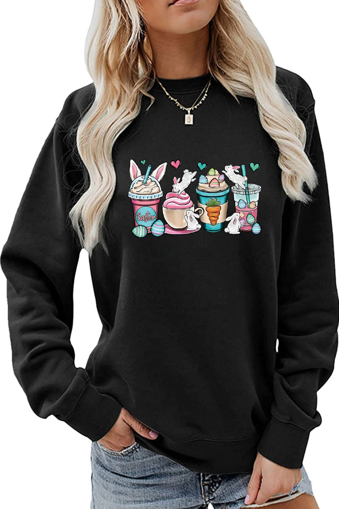 Ice Cream Bunny Print Sweatshirt Yellow · L