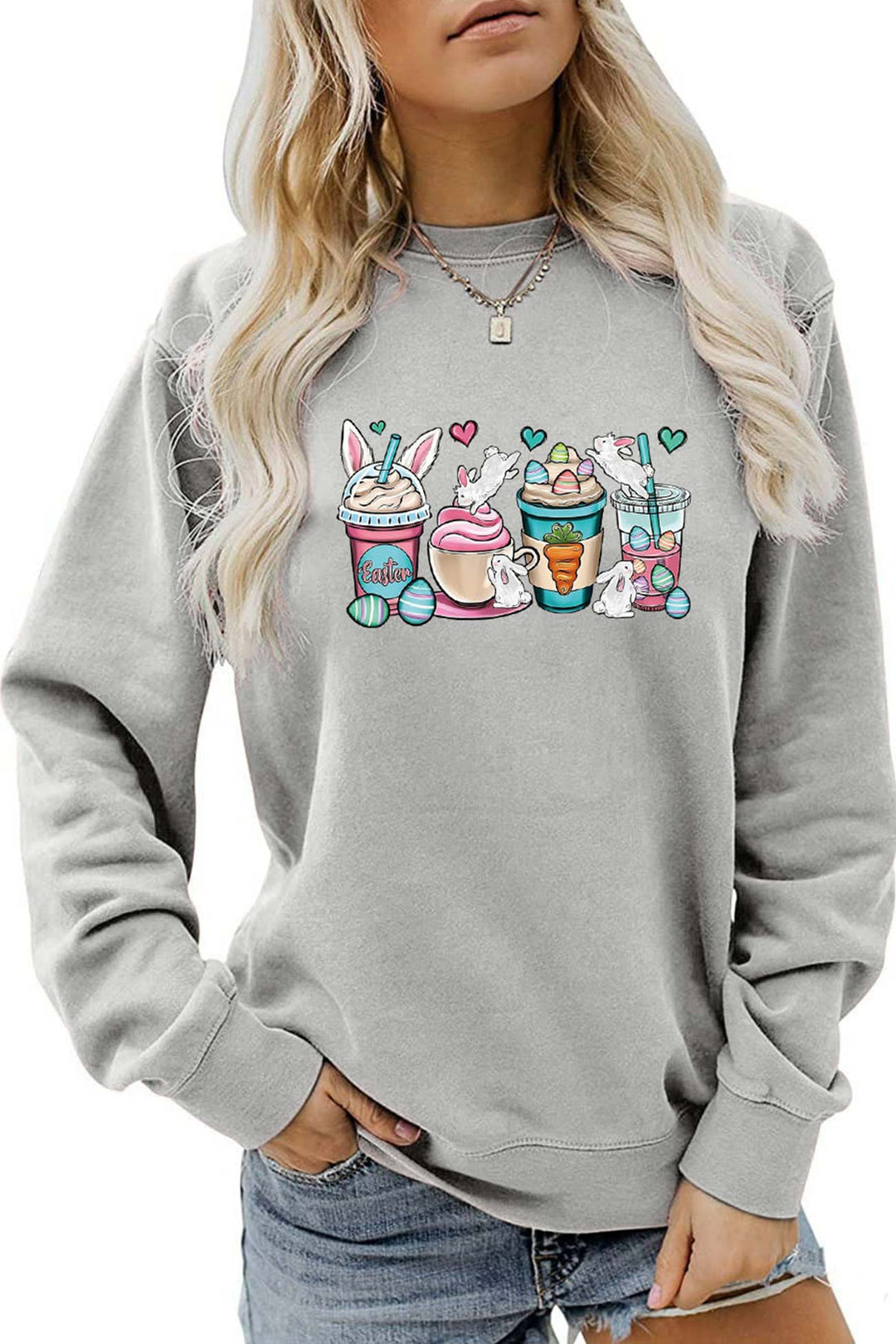 Ice Cream Bunny Print Sweatshirt Yellow · XL